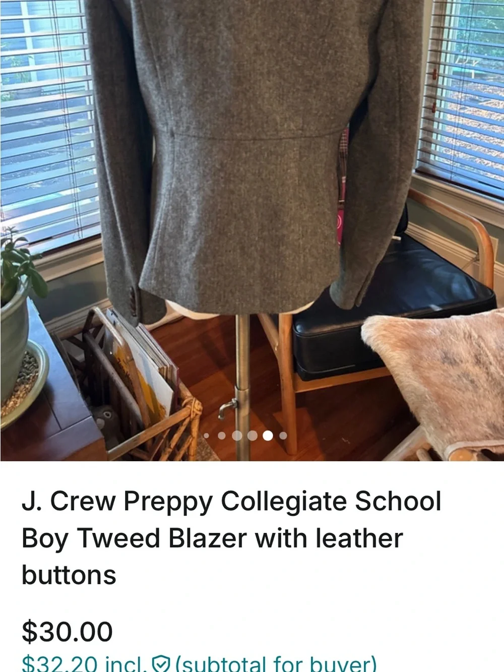 J. Crew Gray Funnel Collar Wool-Blend Blazer